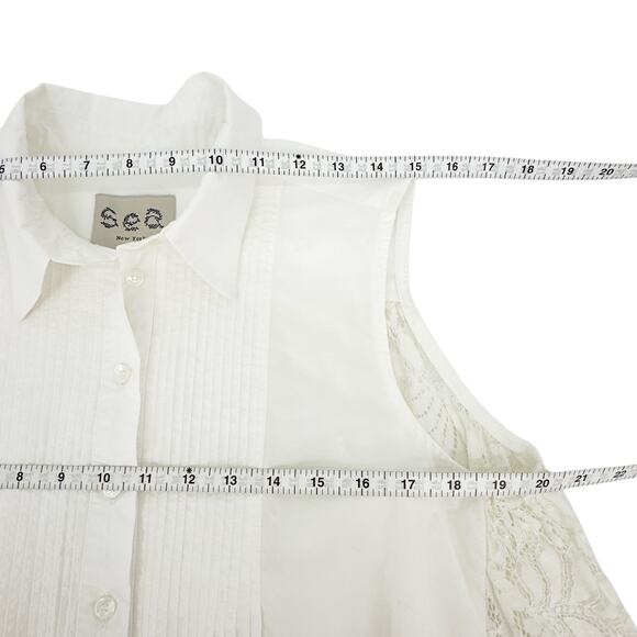 SEA New York Lace Back Button Down Blouse in Milky White 8|M - Picture 8 of 9